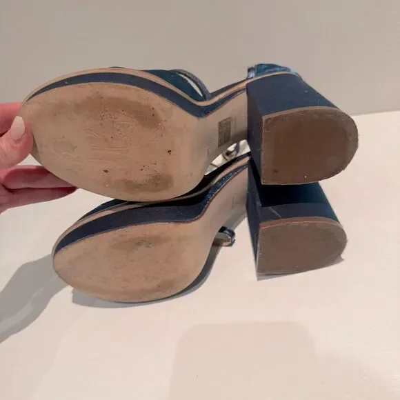 Free People Wythe Platform Heel Blue Size 38 Made in Spain - Picture 6 of 7